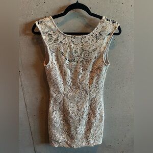 bebe Cream Embroidered Lace Mini Dress